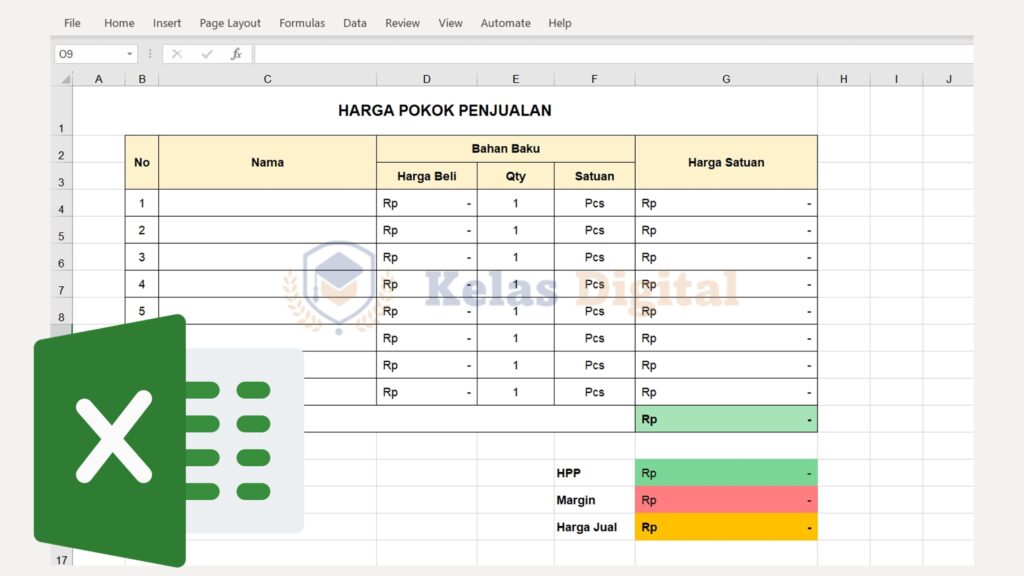 Template Perhitungan HPP